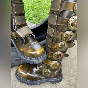DEMONIA Steam-30 Metal Plates Bronze Leather Steel-toe Steampunk Boot Size 8
